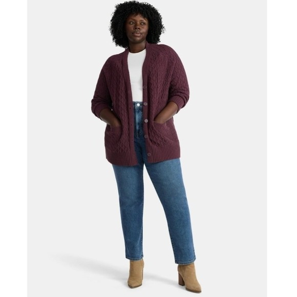 Terra & Sky Chenille Boyfriend Cardigan Women's 4X (28W-30W) Dark Plum New NWT - Picture 2 of 9